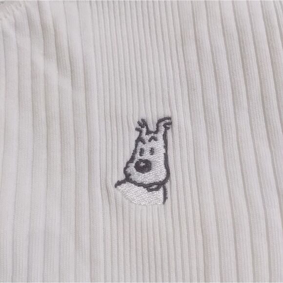 TinTin White Ribbed Button Up Lettuce Hem Top Girl's Size 14 - Picture 5 of 8